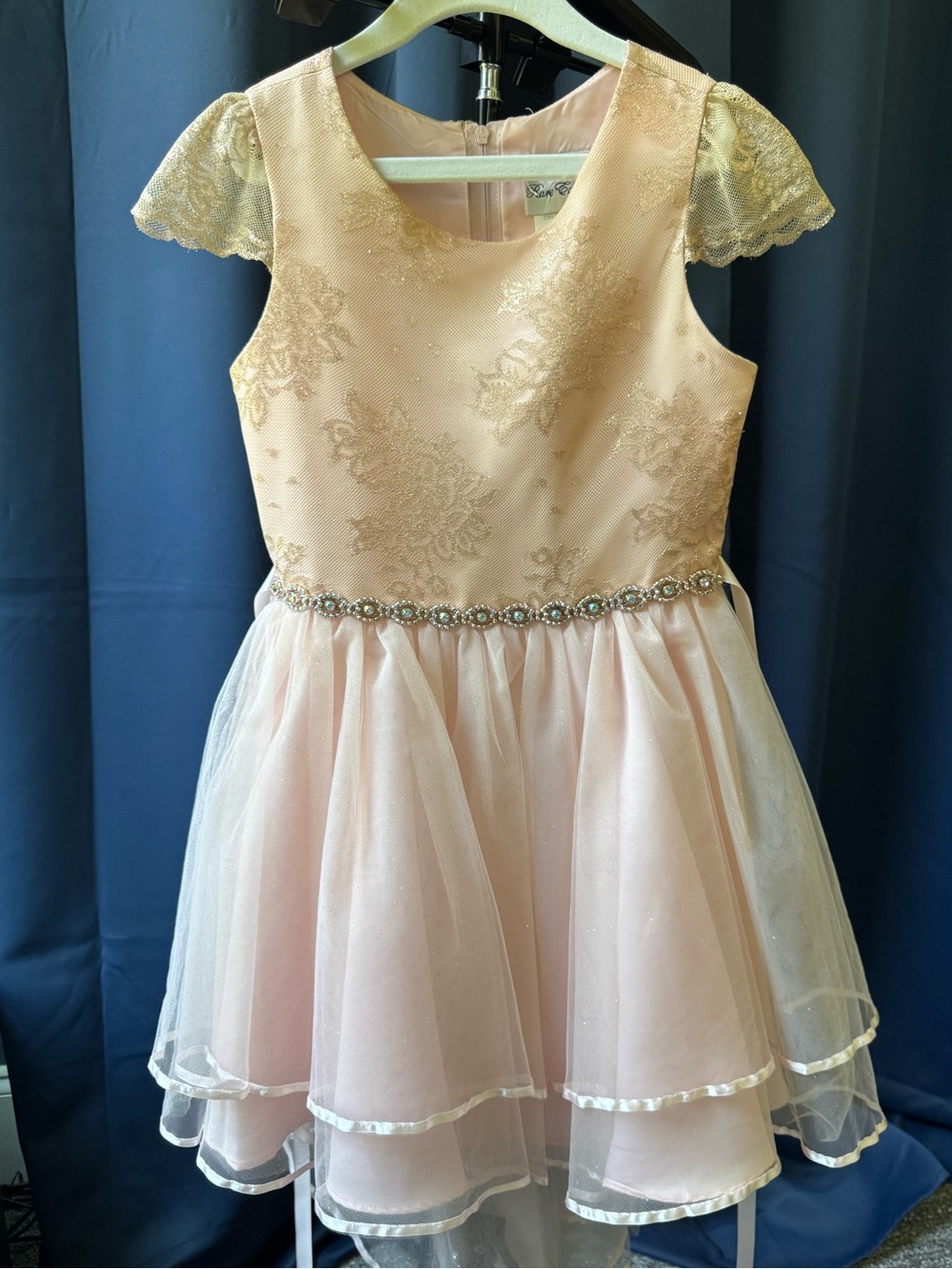 Rare Editions Girls Size 8 Blush Pink High Low Short Sleeve Formal Dress